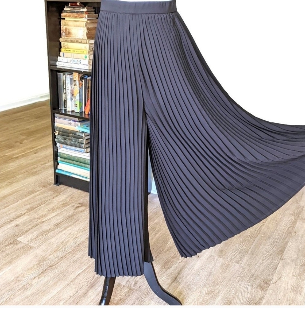 Eileen Fisher Wide Leg Black Knife Pleated Ankle Pant/Palazzo
